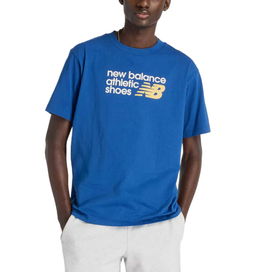 New Balance New Balance T Shirts Men's Blue Crew Neck Moderate Straight Fit