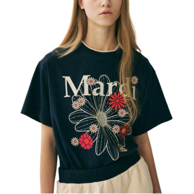 MARDI MERCREDI Blossom SS25 T Shirt Women's Marine Blue Korean Style