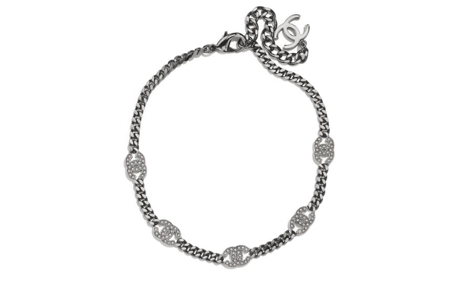 CHANEL 21A Metal, Crystal, Rhodium, Silver Necklaces Women's