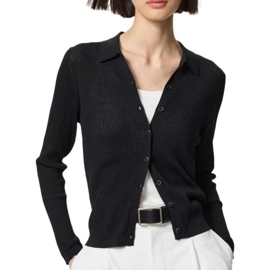 UNIQLO Knitwear Women's Black Polo Collar Thin Cardigan
