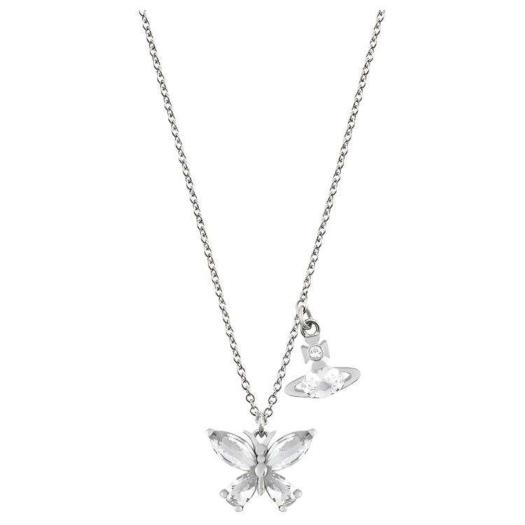 Vivienne Westwood Brass Cubic Zirconia Necklaces Unisex Silver