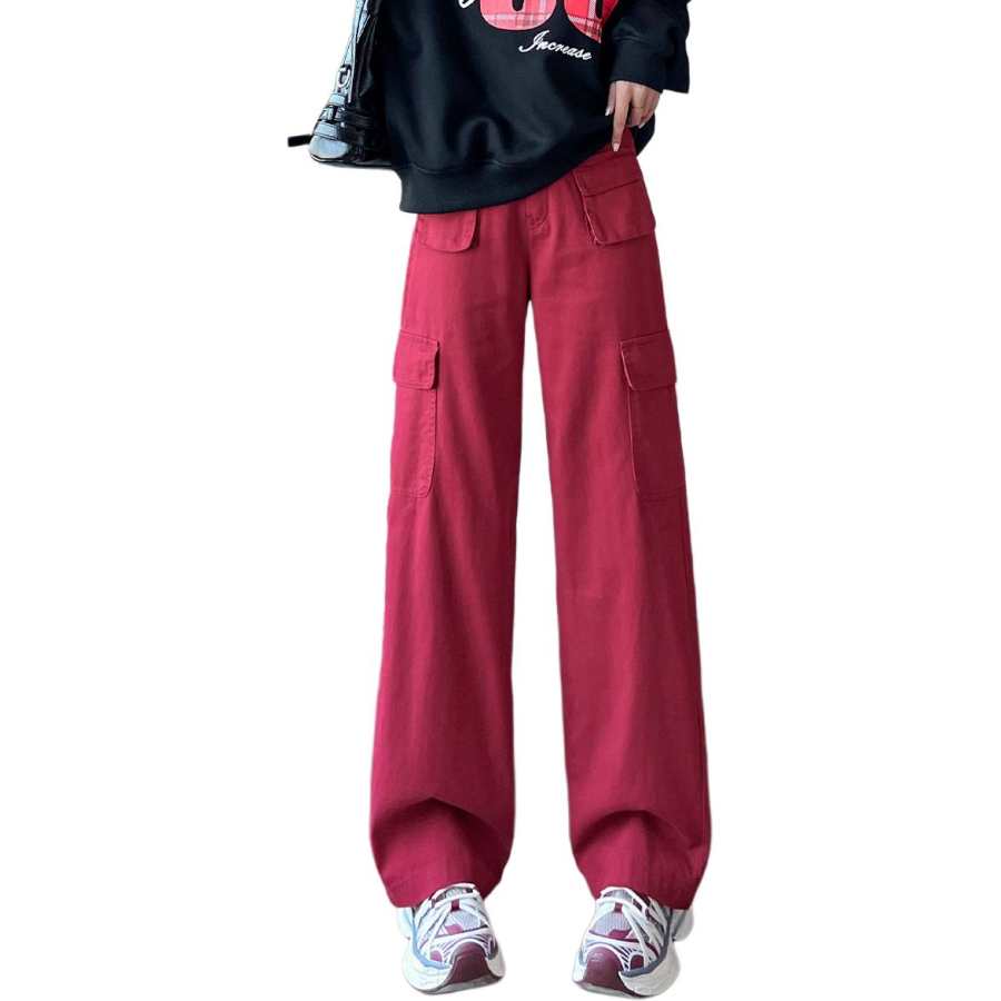 Tonlion Casual Pants Women's Garnet Red Moderate Wide Leg Pants