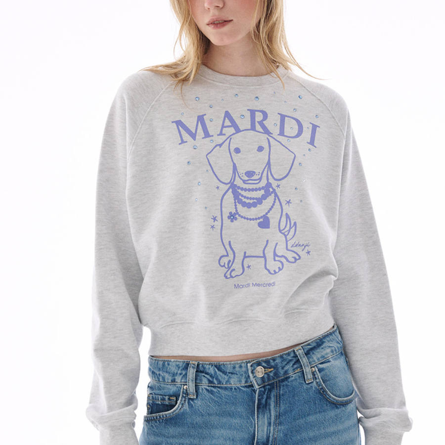 MARDI MERCREDI 24 Christmas Collection DDANJI PEARL NECKLACE STONE EMBELLISHED_HEATHER PURPLE Sweatshirt Korean Style