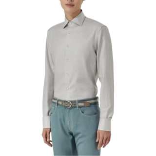 Canali Shirts Men's Gray Half Open Collar Moderate