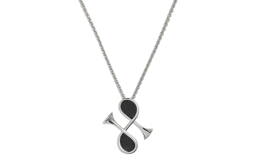 HERMES Cor H Calfskin, Metal, Palladium Plated Necklaces Women's Black
