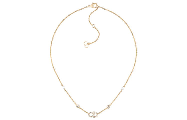 Dior 2020-2025 Gold Plated Faux Pearl and Rhinestone Clair D Lune Pendant Necklace costume necklace