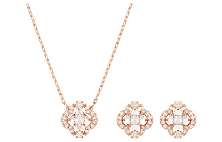 Swarovski Necklace & Stud Earrings Set Women's Rose Gold