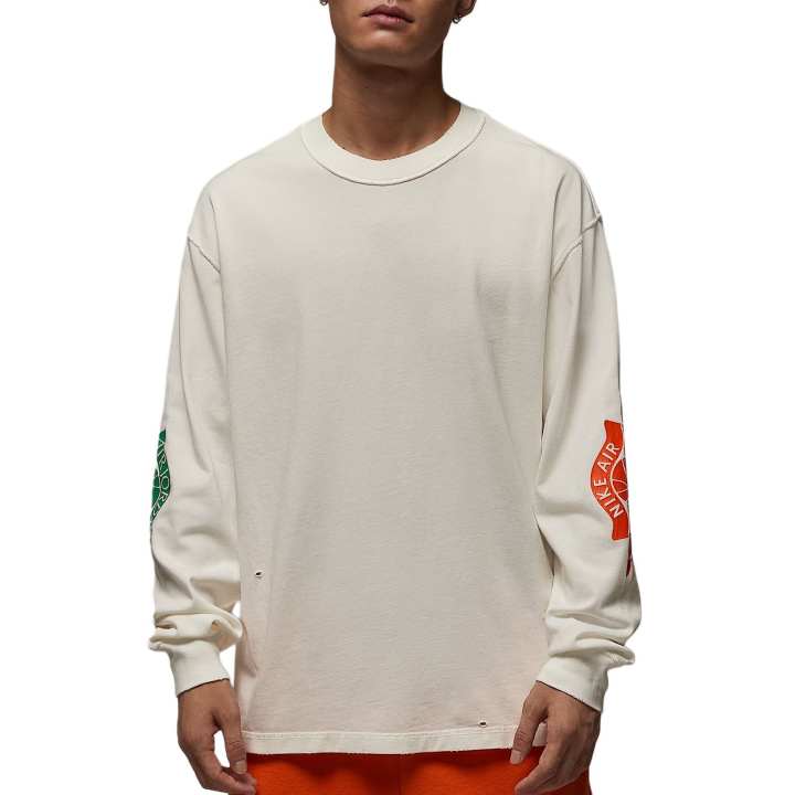 Jordan Jordan Air T Shirts Men's Sail White/Fresh Orange Crew Neck Moderate