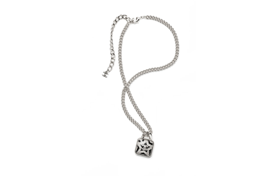 CHANEL Metal, Resin, Rhinestone, Crystal Necklaces Women's Silver