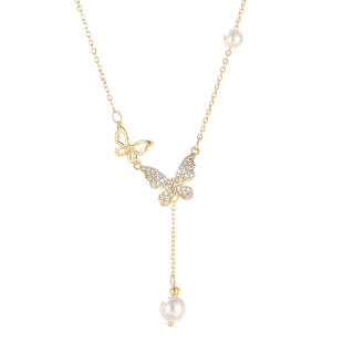 ONEKISS Faux Pearl Synthetic Cubic Zirconia White Gold Necklaces Women's
