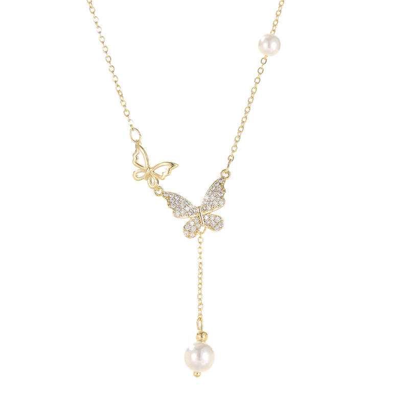ONEKISS Faux Pearl Synthetic Cubic Zirconia White Gold Necklaces Women's