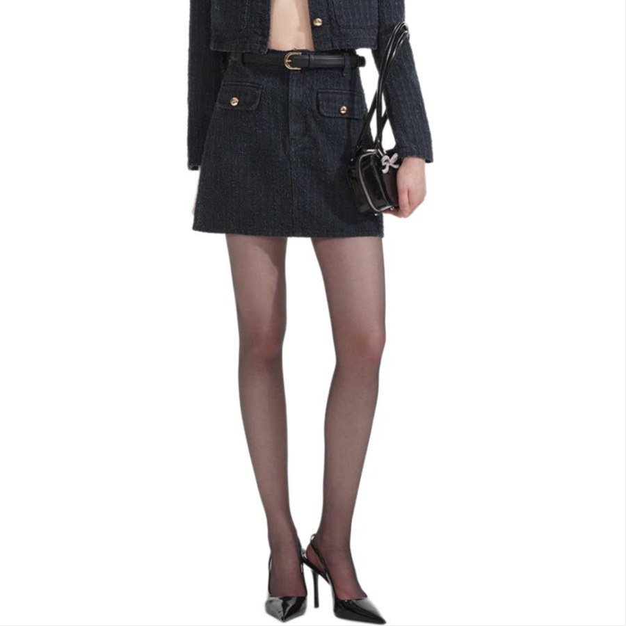 Self-portrait Self portrait Denim Short Skirts Women's Classic Black