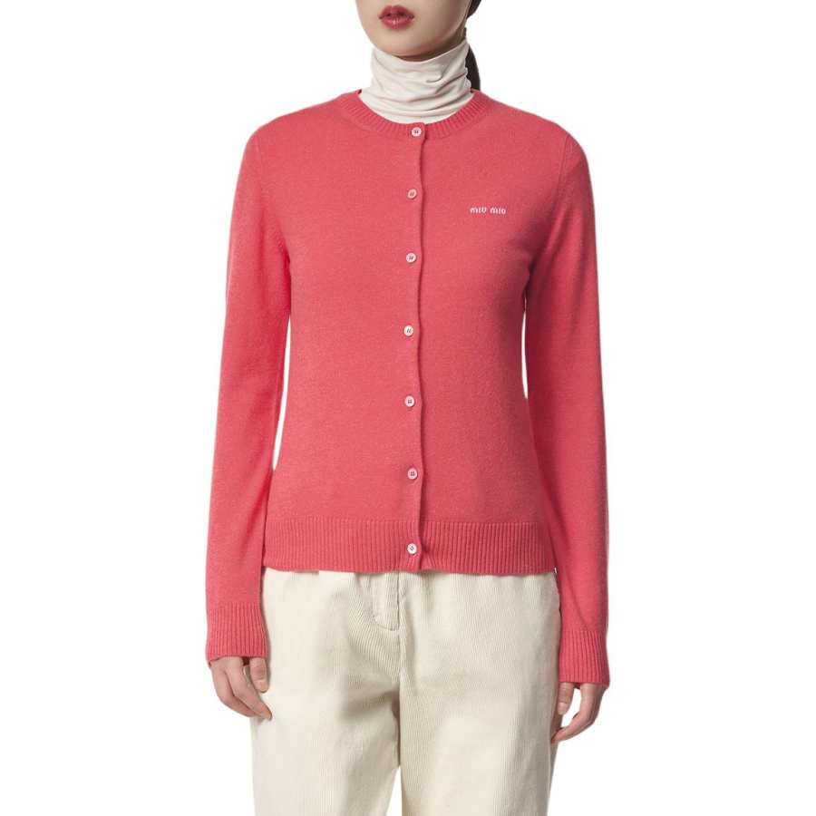 MIU MIU Knitwear Women's Pink Crew Neck Moderate Cardigan