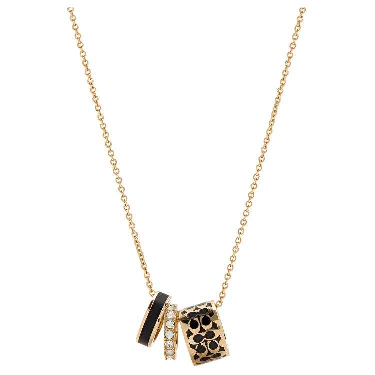 COACH Glass Brass Enamel Necklaces Women's Black