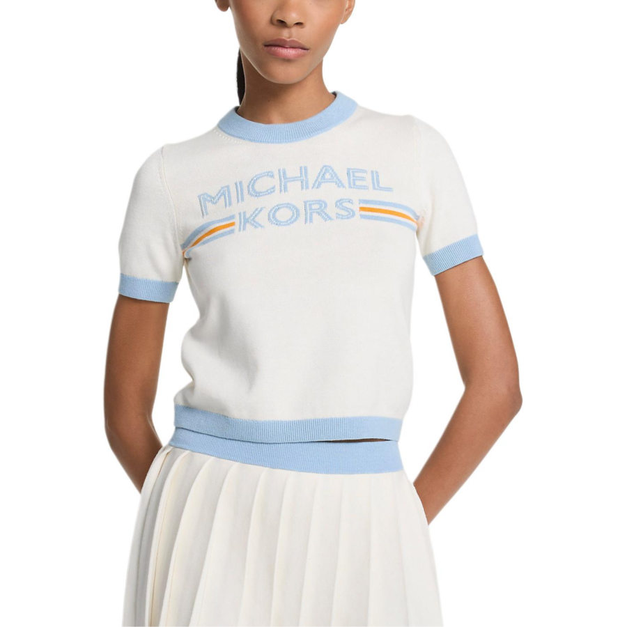 MICHAEL KORS Logo Knit Short Sleeve Sweater