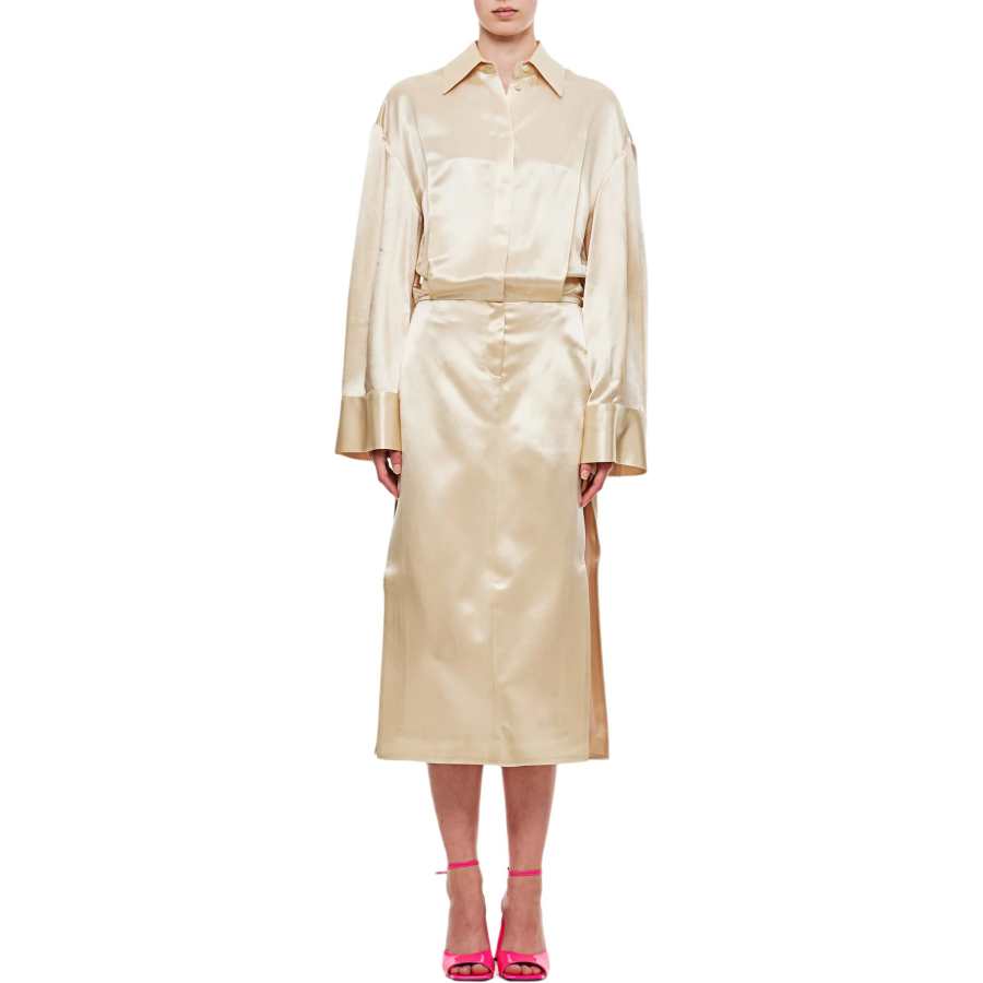 The Attico Charla Drop Shoulder Satin Shirt Dress