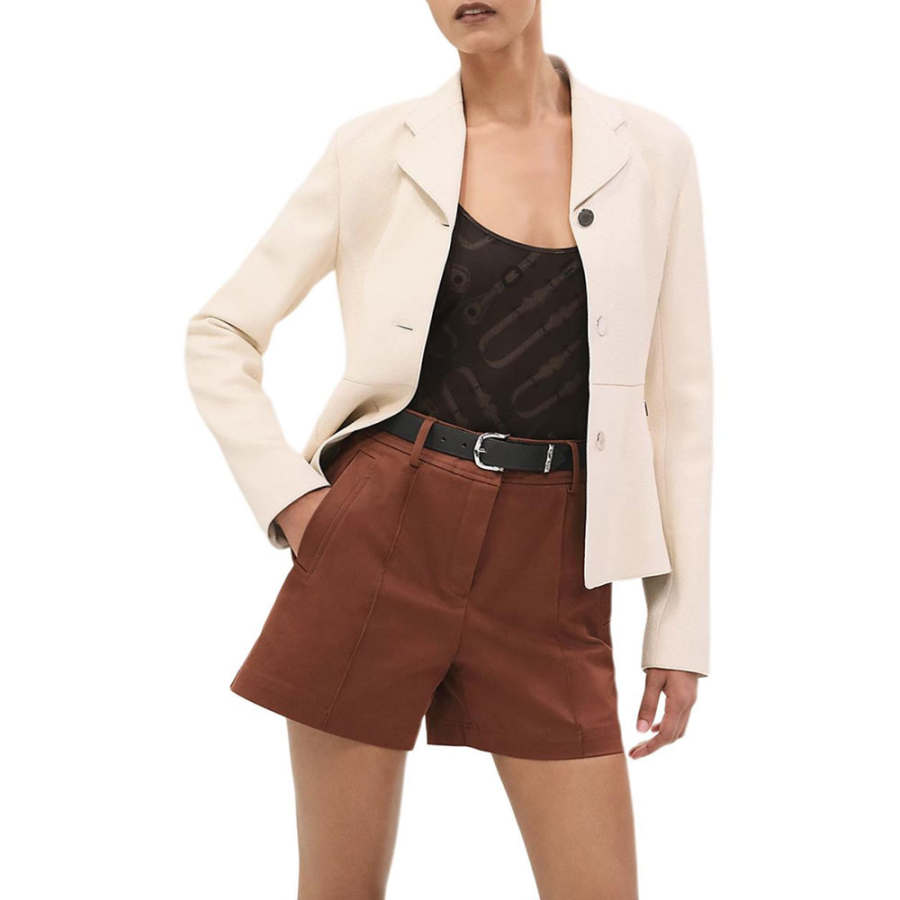 HERMES HERMES Leather Jacket Women's Beige