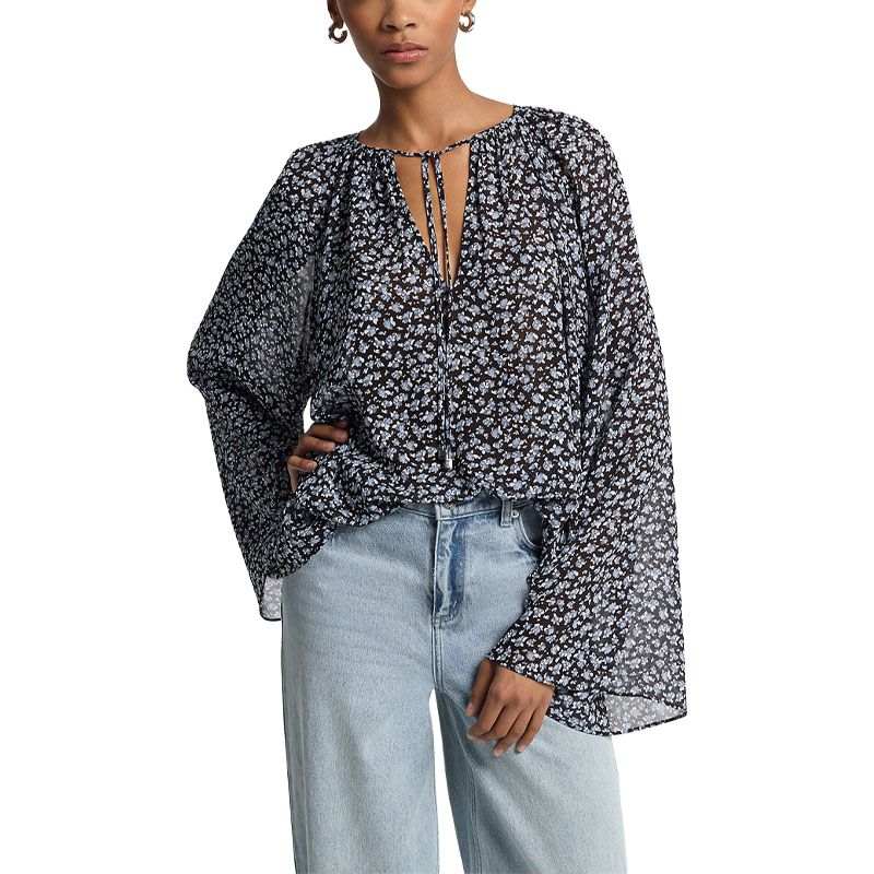 MICHAEL KORS Floral Georgette Flared Sleeve Blouse