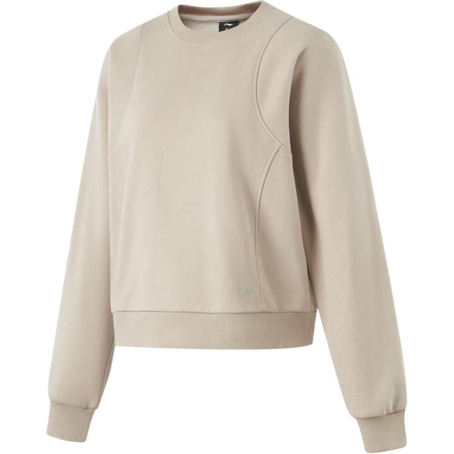 Li-Ning Li Ning Fitness Series Knitted Fabric Solid Color Loose Fit Fleece Lined Crew Neck Long Sleeved Sweatshirt Women's