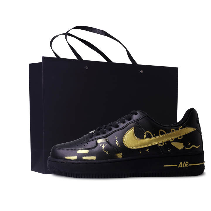 Nike Nike Air Force 1 Graffiti, Shopping Bag, Hand Drawn, Graffiti Leather Comfortable Low top Skateboard Shoes Men's
