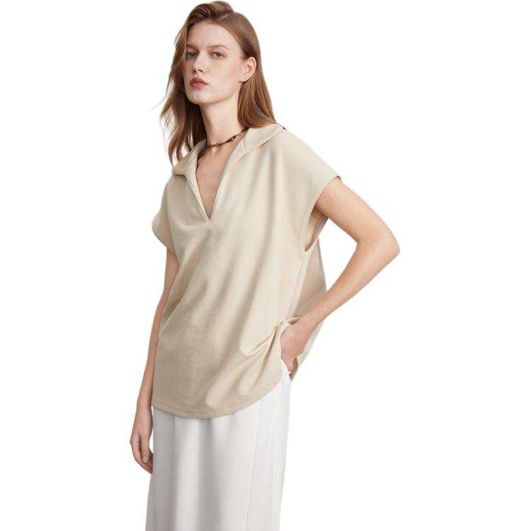 ELLE T Shirts Women's Light Khaki V Neck