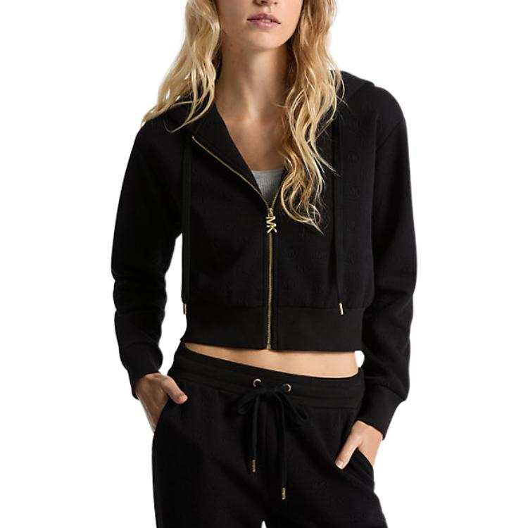 MICHAEL KORS Logo Jacquard Charm Jacquard Cropped Zip Up Hoodie