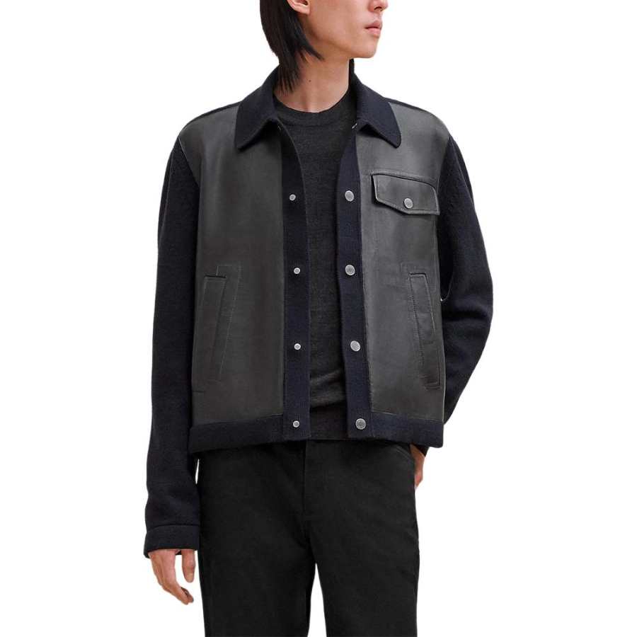 HERMES HERMES Leather Jacket Men's Ocean