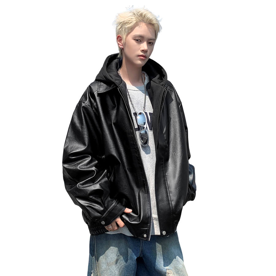 GWAF Leather Jackets Unisex Detachable Hood Moderate