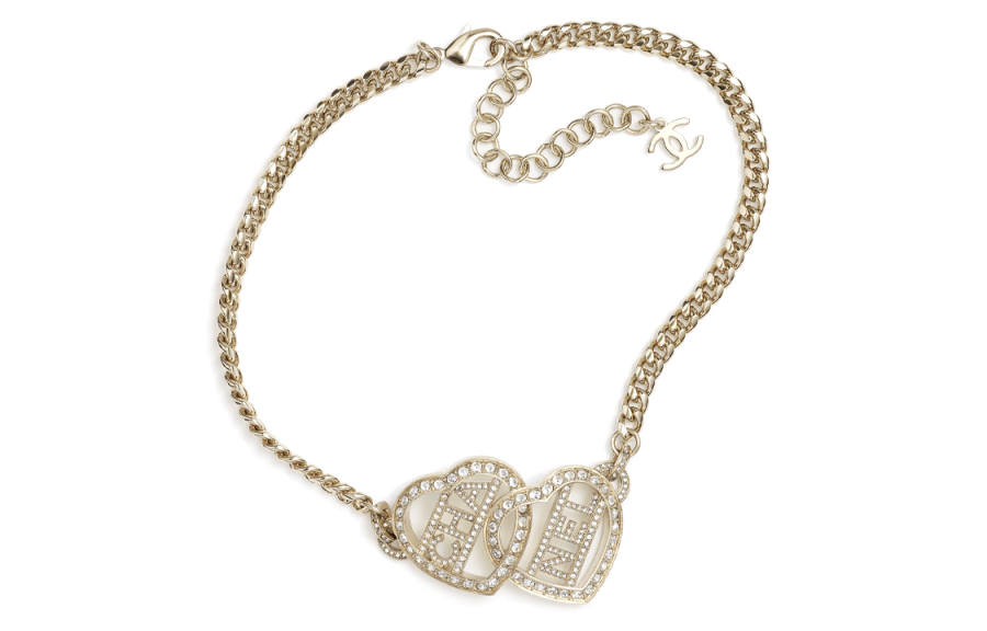Chanel 2023 Plated Rhinestones Heart Logo Choker Necklace costume necklace