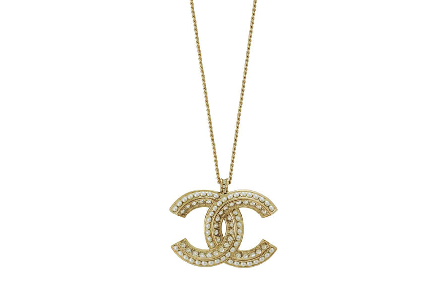 Chanel 2010-2025 Plated Faux Pearls and Crystals Cc Pendant Necklace costume necklace