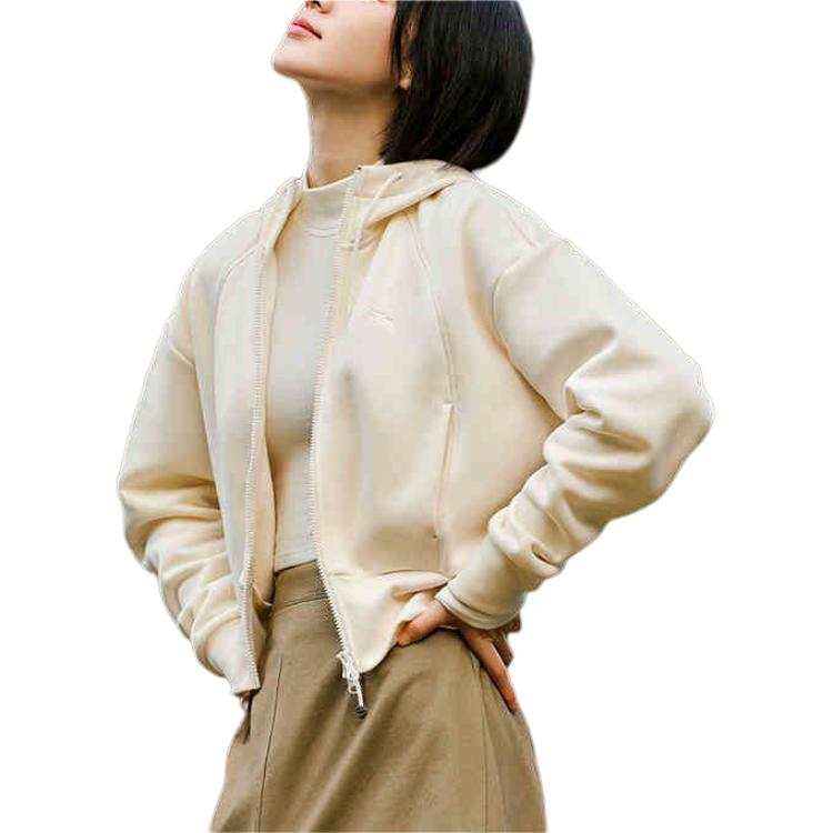 Anta Sports Life Collection Solid Color Zippered Hooded Comfortable And Breathable Fleece Lined Short Cardigan
