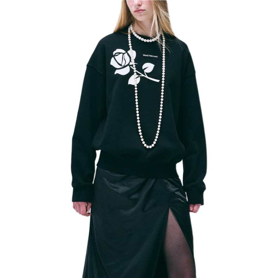 MARDI MERCREDI FW24 SWEATSHIRT UNE ROSE Sweatshirt Korean Style Women's Black Ivory White