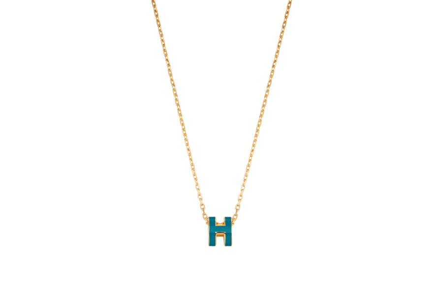HERMES POP H Gold Plated Necklaces Unisex Denim Blue, Gold