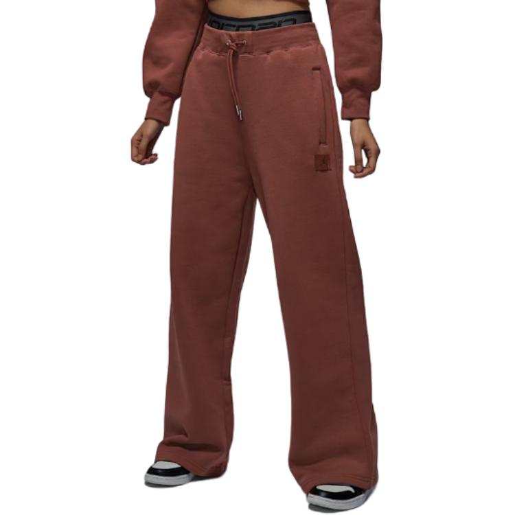 Jordan Jordan Flight Fleece FW24 Fleece Lined Wide Leg Fashion Lace Up Loose Fit Casual Pants Women's Brown