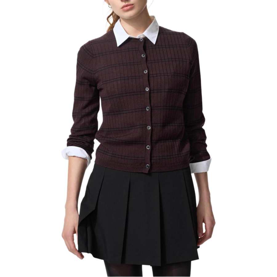 UNIQLO Sweaters Women's Brown Black Crew Neck Moderate Cardigan