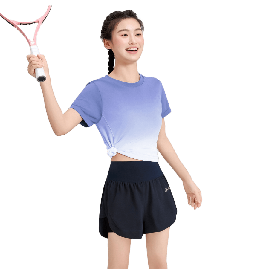 Barbie Fitness Sets Women's Gradient Purple+Black Crew Neck Thin