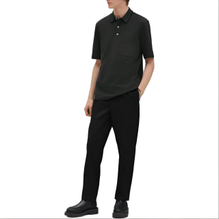 HERMES Polo Shirts Men's Chromium Green Polo Collar Moderate