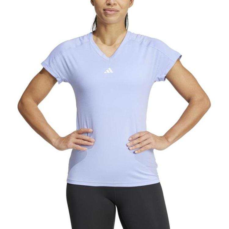 Adidas Adidas Women's Aeroready Train Essentials Minimal Branding V Neck T Shirt Violet Tone/White