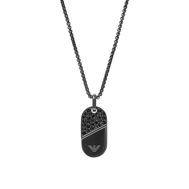 EMPORIO ARMANI Stainless Steel Crystal Necklaces Unisex Black