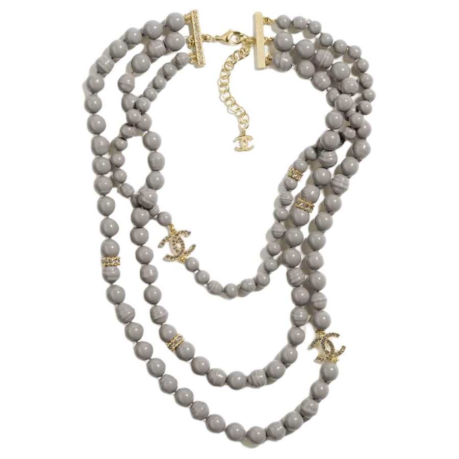CHANEL 24A Metal Necklaces Unisex Gray