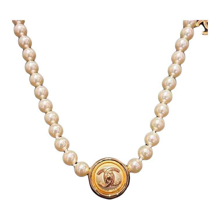CHANEL 24A Metal, Resin, Artificial Pearl Necklaces Unisex White