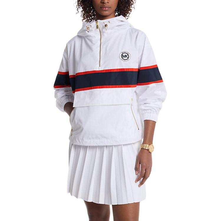 MICHAEL KORS Striped Ciré Half Zip Jacket