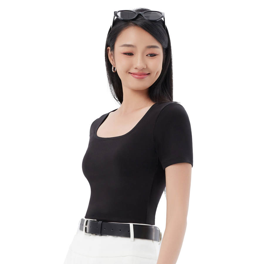 SIINSIIN T Shirts Women's Square Collar Thin Nipped In Waist
