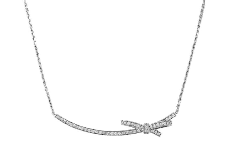 CHANEL Ruban White 18K Gold Set With Diamonds Bowknot Necklace Women's Silver