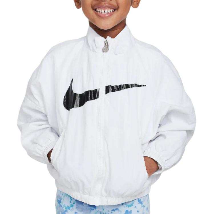 Nike Nike Kids' Apparel, Stand Collar Logo Loose Fit Long Sleeved Jackets & Coats White Infant And Toddler