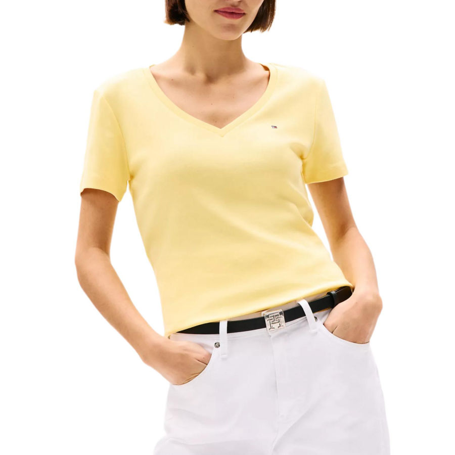 Tommy Hilfiger T Shirts Women's Light Yellow V Neck