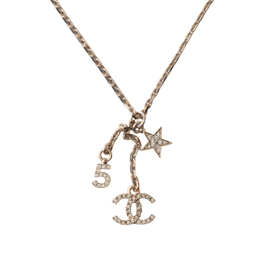 CHANEL CC Metal, Rhinestone Necklaces Women's Gold