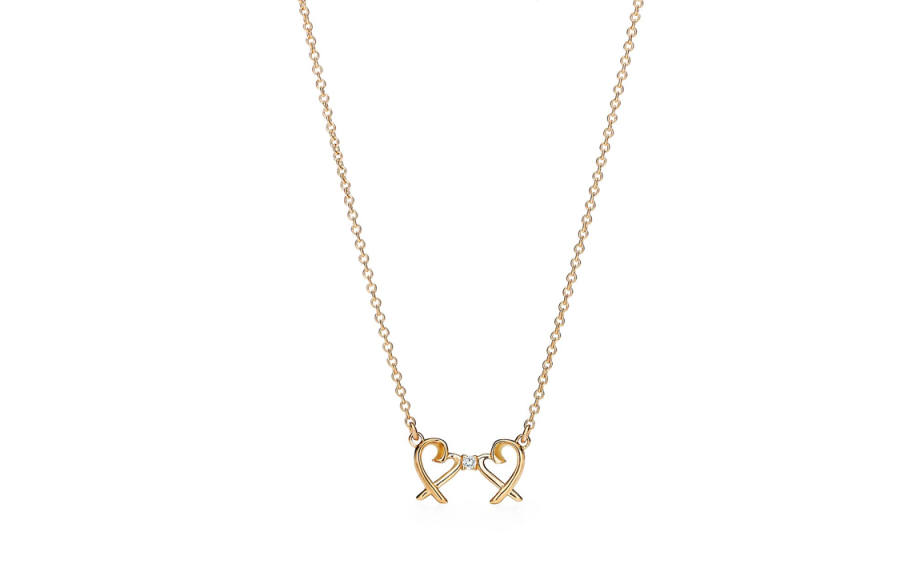 TIFFANY & CO. Pre Owned 2010s 18K Rose Gold Double Loving Heart Diamond Necklace