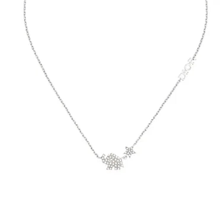 DIOR Faux Crystal Necklaces Women's Silver