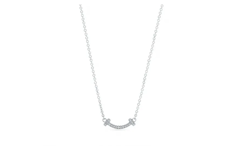 TIFFANY & CO. Pre Owned 18 White Gold Diamond Smile Necklace